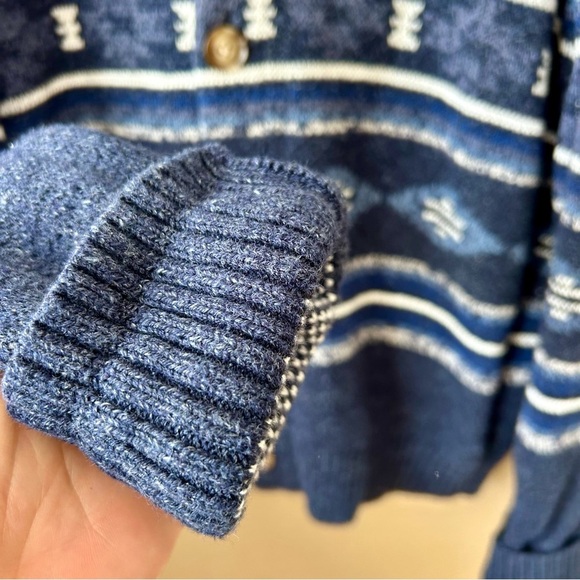 Lucky Brand Legacy Shawl Collar Button Front Cardigan Blue Aztec Print Size M - Picture 8 of 12